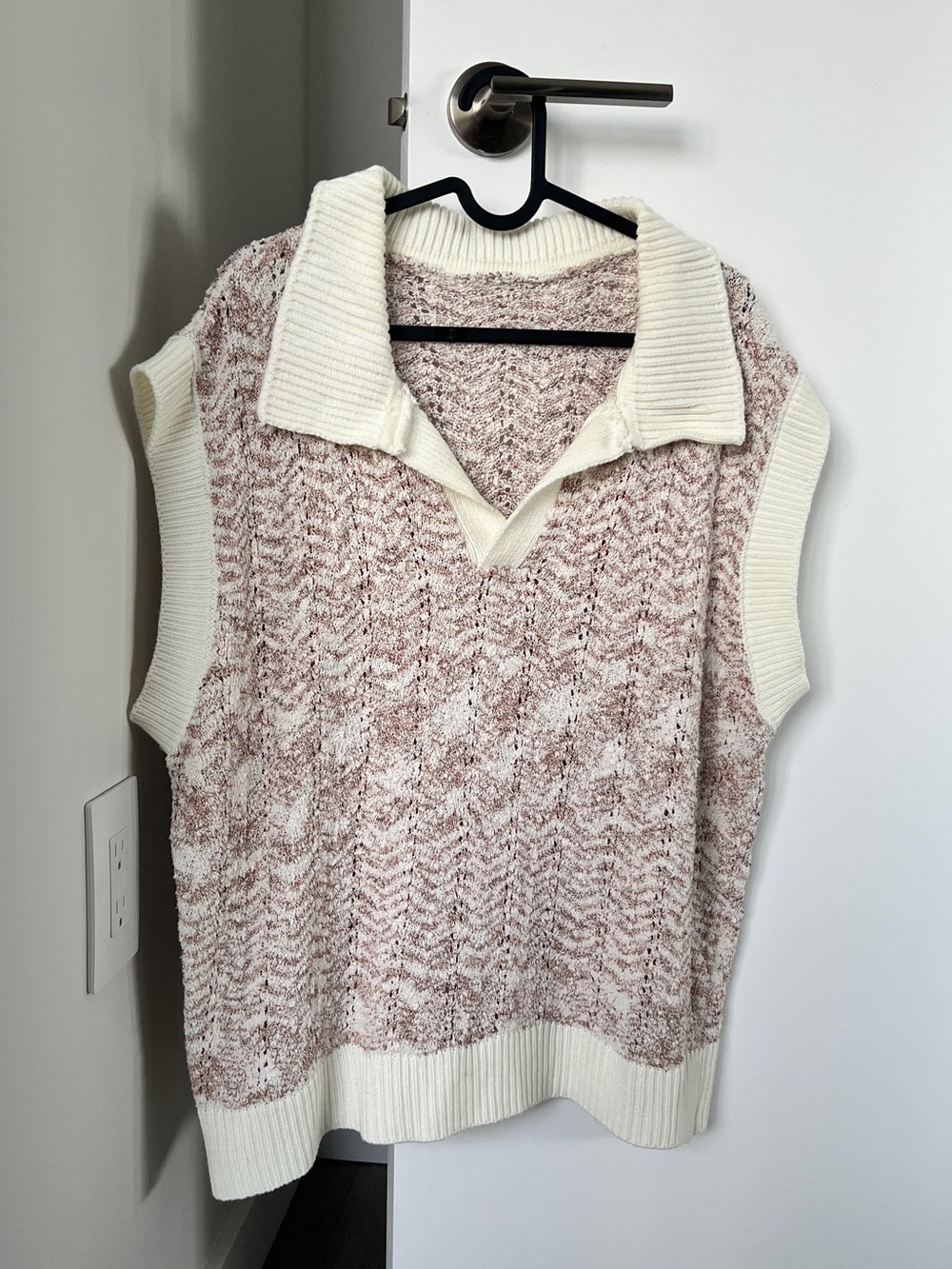 Cream and Blush Knit Sleeveless Polo Sweater